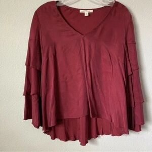 Paper Crown Deep Red Ruffle Blouse